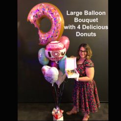 large balloon bouquet with 4 donuts